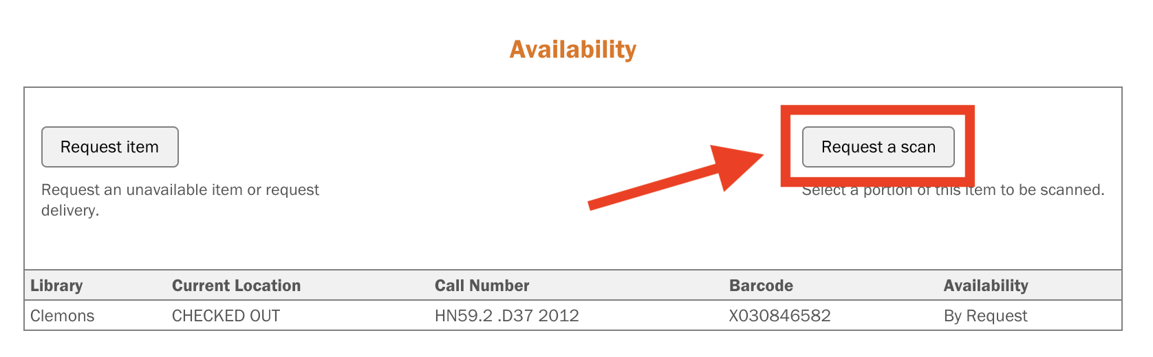 Arrow points to Request a Scan button