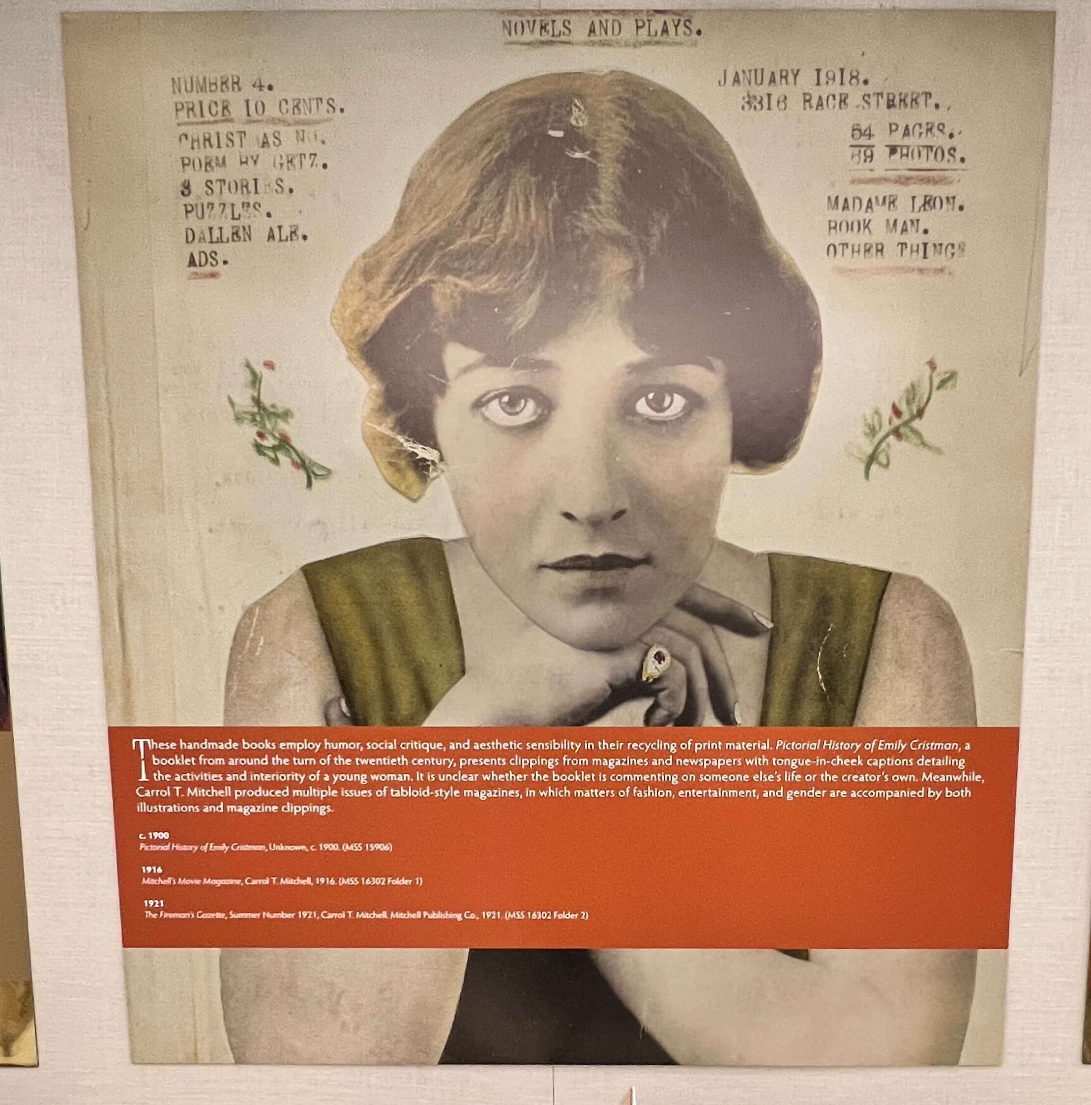 A "flapper" style woman from a magazine ad is featured in this scrapbook.