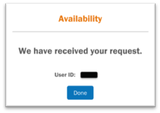 Pop up screen indicates we have received your request