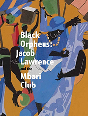 A colorful Jacob Lawrence painting of people in Nigeria dancing and carrying various objects.