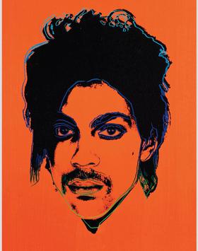 Warhol's "Orange Prince," a portrait of the musician in Warhol's distinctive screen print style.