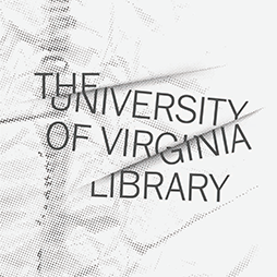 Crinkled paper with dappled newspaper print and the words University of Virginia Library, fractured by the crumpling